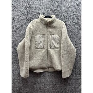 Cos Teddy Shearling Patch-Pocket Full Zip Bomber Jacket Light Beige Men Size XL